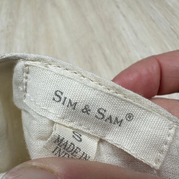 Sim & Sam Beige Linen Blend Crochet Coastal Beach Boho Tiered Midi Dress Small - Picture 7 of 14